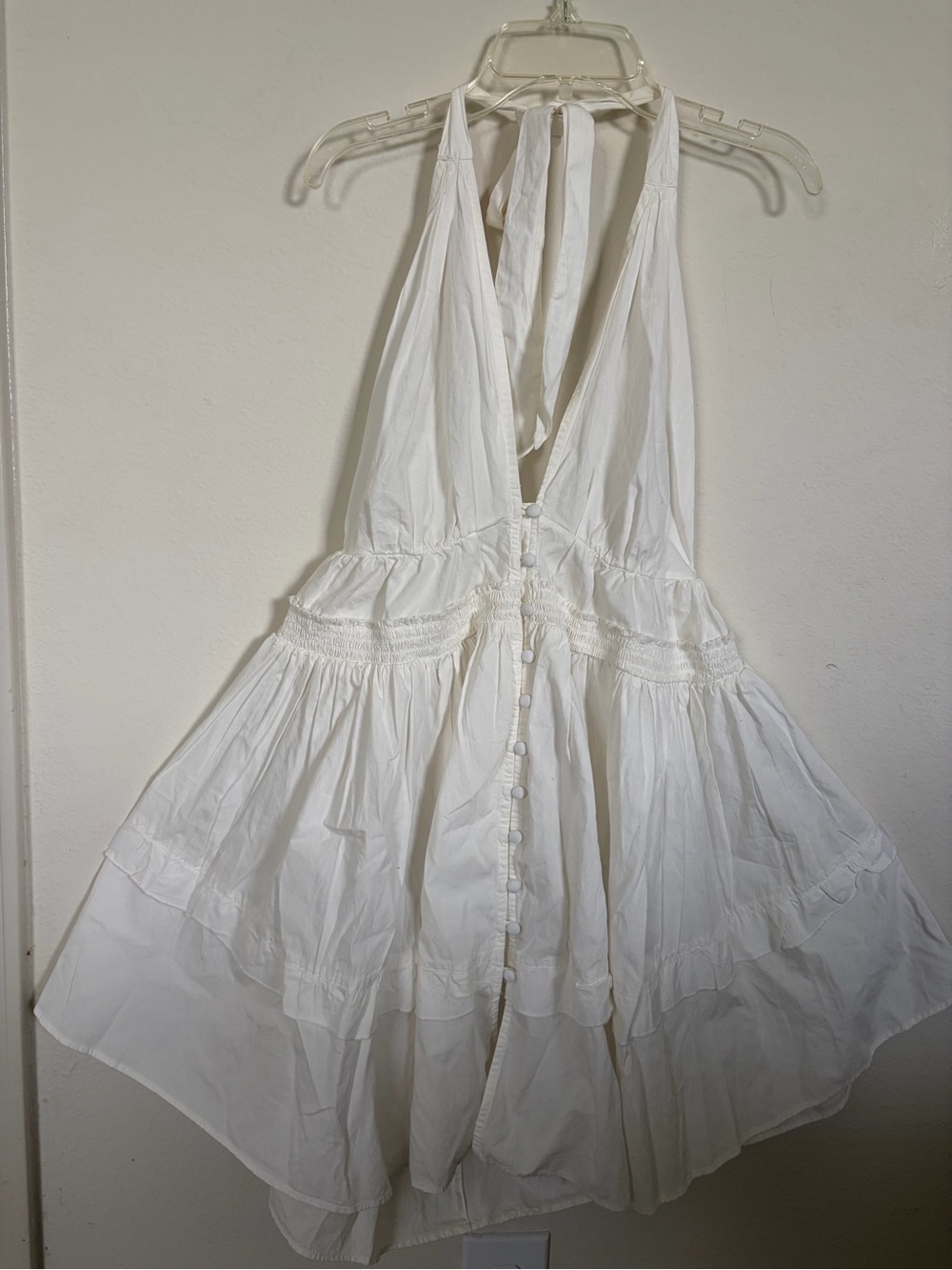 Free People Women’s White Halter Tiered Sundress with Button Accents - Picture 2 of 8